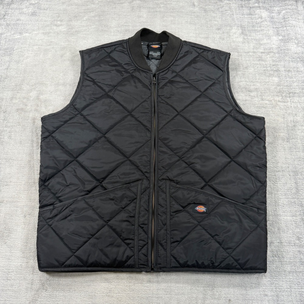 Dickies Vest Mens Large Black Quilted Outdoors Zip Up Workwear Utility Jacket